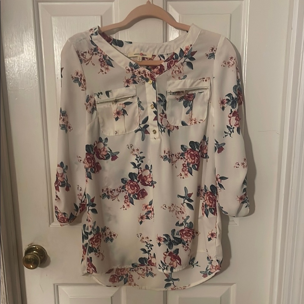 Floral Print Women's Top - Cream and Pink